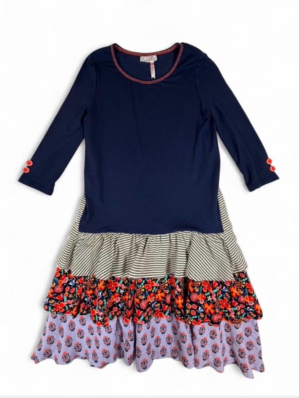 Matilda Jane Navy Top with Striped and Floral Tiered Skirt